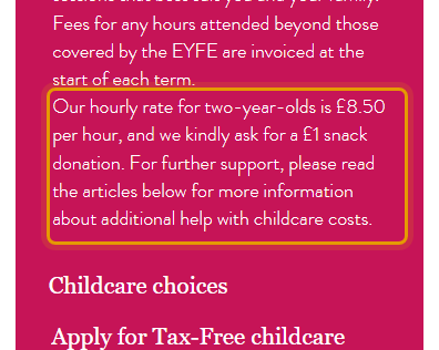The fees as published on amigos-preschool.co.uk/admissions