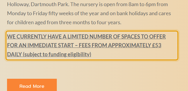 The fees as published on archwaydaynursery.co.uk