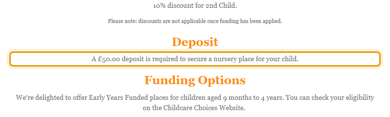The fees as published on ashhousedaynursery.co.uk/fees-and-booking