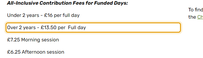 The fees as published on ashworthview.co.uk/nursery-fees