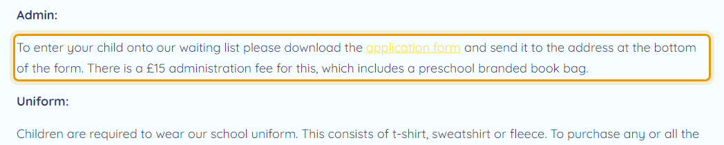 The fees as published on astonpreschool.co.uk/admission