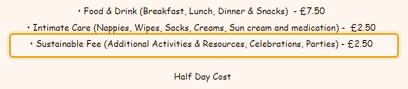The fees as published on barncliffedaynursery.com/pricing-packages
