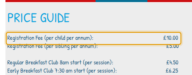 The fees as published on bartonkidsclub.org/prices