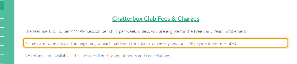 The fees as published on basnettstreet.lancs.sch.uk/chatterbox-club/fees