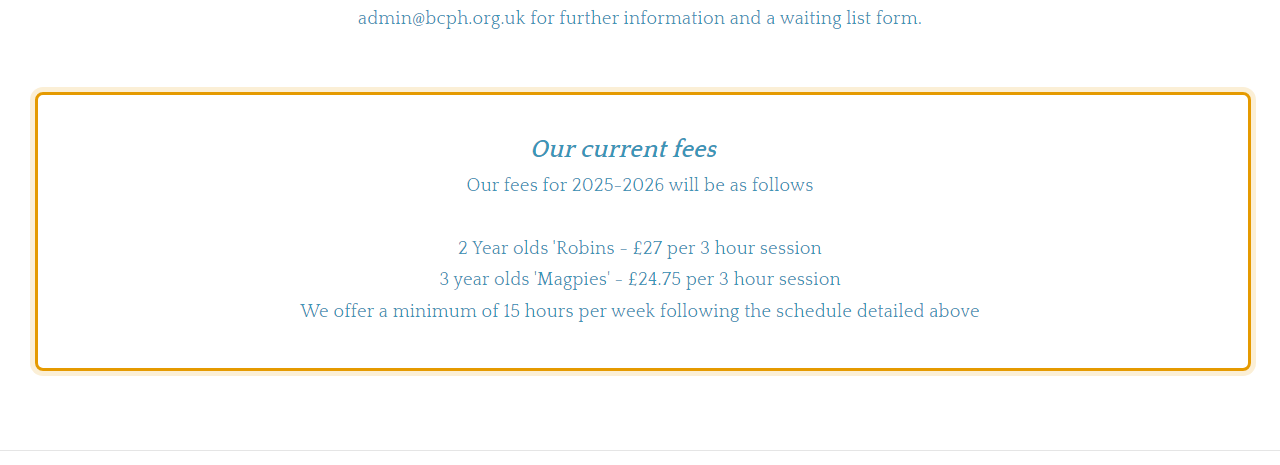 The fees as published on bcph.org.uk/about.html