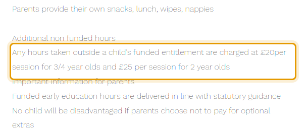 The fees as published on beansheafpreschool.co.uk/general-clean