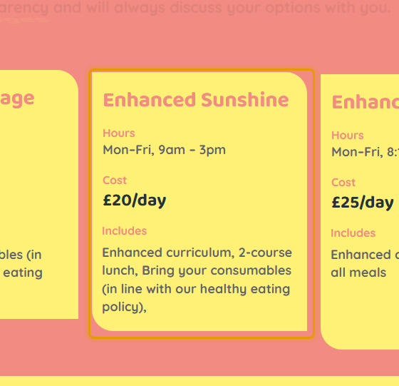 The fees as published on bebright.org.uk/funding-and-fees