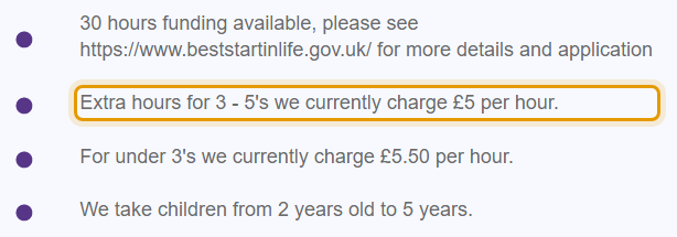 The fees as published on begbrokeplaygroup.org.uk