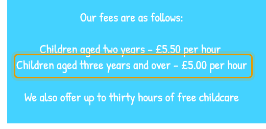 The fees as published on belgrave-preschool.co.uk/opening-times