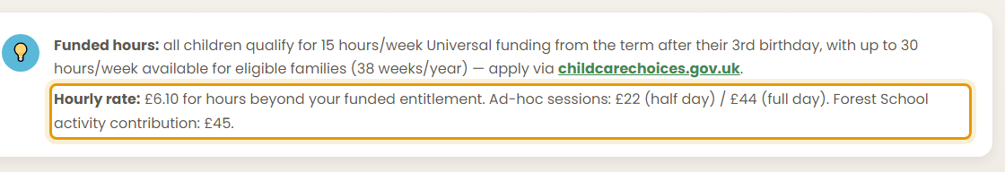 The fees as published on bishopthorpe-playgroup.org.uk