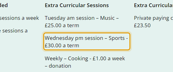 The fees as published on blossomingbeeschildcare.co.uk/curriculum/extra-curr…