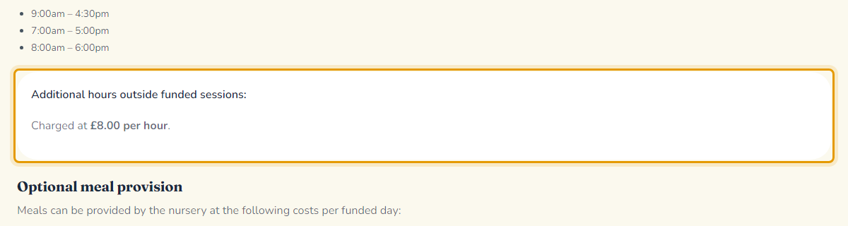 The fees as published on bookwormsdaycare.com/fees