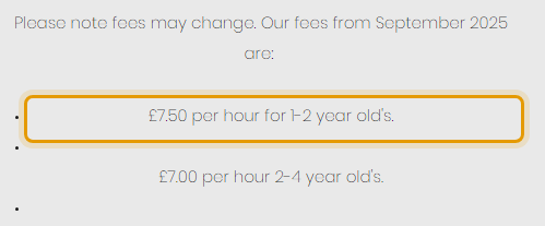 The fees as published on bracebridgeheathpreschool.org.uk/sessions-and-fees