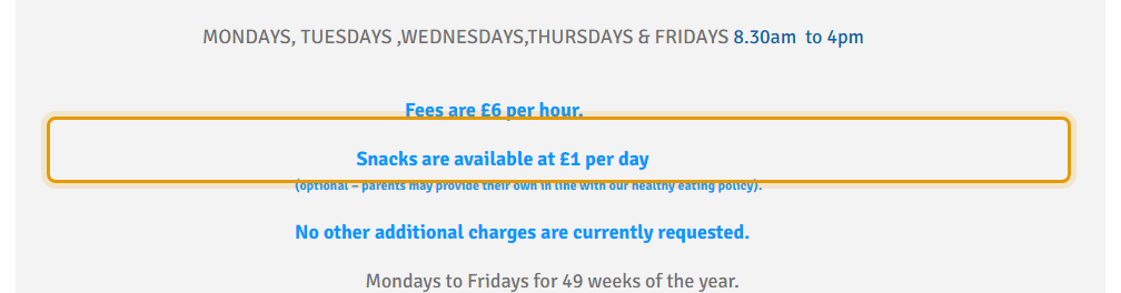 The fees as published on brightsparkshereford.co.uk/fees-funding