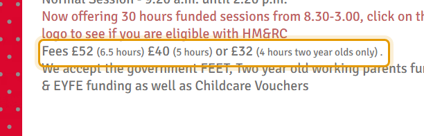 The fees as published on brightsparksmontessori.co.uk/about-us