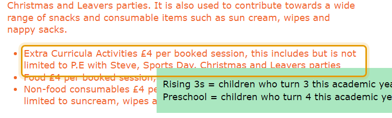 The fees as published on broadlandspreschool.org.uk/sessions