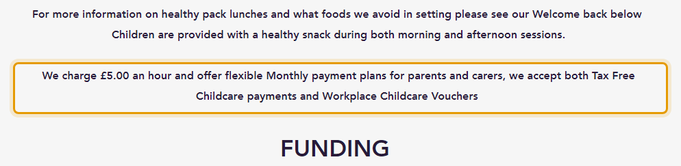 The fees as published on brooklynpreschool.co.uk