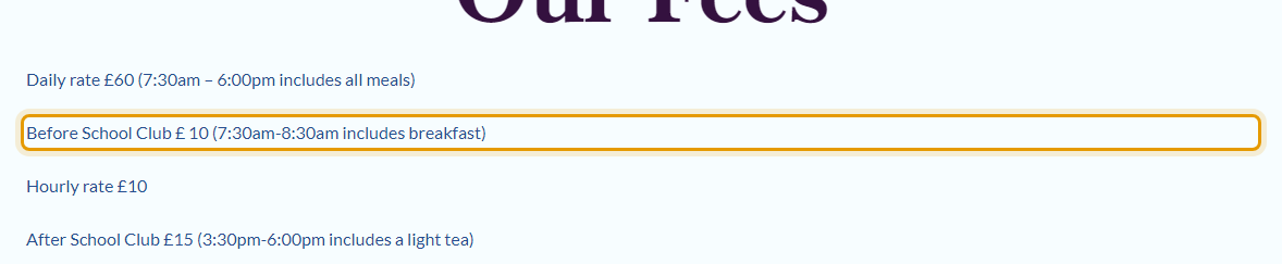 The fees as published on bumblebeezzz.co.uk/funding-fees
