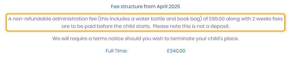 The fees as published on bunnytalesdaynursery.co.uk/fees-and-funding