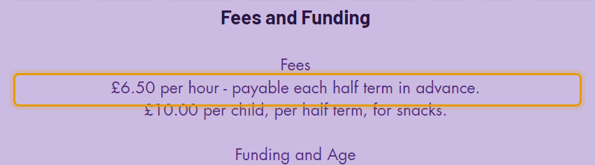 The fees as published on burghclerepreschool.co.uk/fees-and-funding
