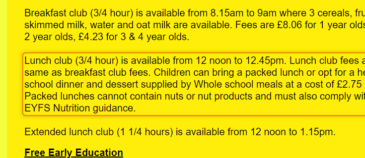 The fees as published on busybeesworth.co.uk/fee%20structure