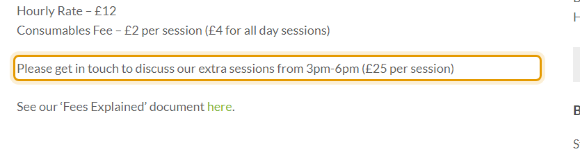 The fees as published on buzykidz.co.uk/fees