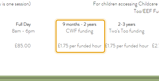 The fees as published on catswhiskersdaynursery.co.uk/fees