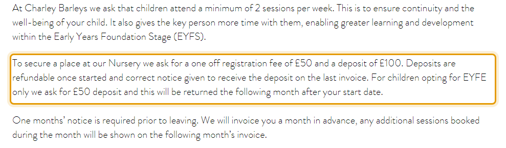 The fees as published on charleybarleys.co.uk/sessions-fees