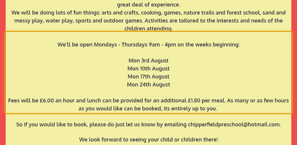 The fees as published on chipperfieldpreschool.co.uk/new-page