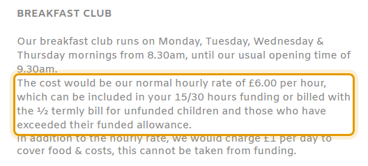 The fees as published on ckpreschool.co.uk/our-services