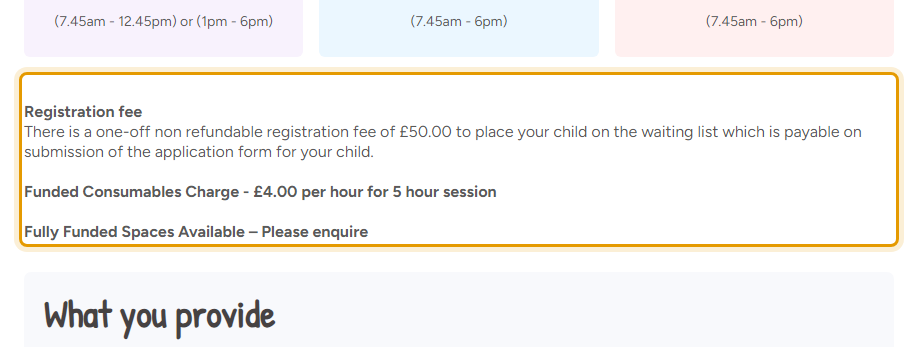 The fees as published on conifersdaynursery.co.uk/fees