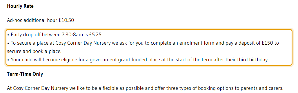 The fees as published on cosycornerdaynursery.co.uk/fees