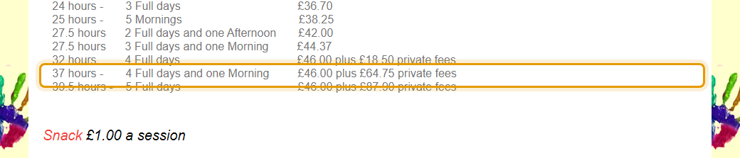 The fees as published on cygnetsnursery.co.uk/fees-and-funding