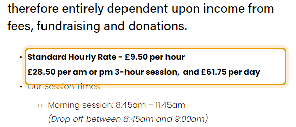 The fees as published on cygnetspreschool.org/admissions-and-fees