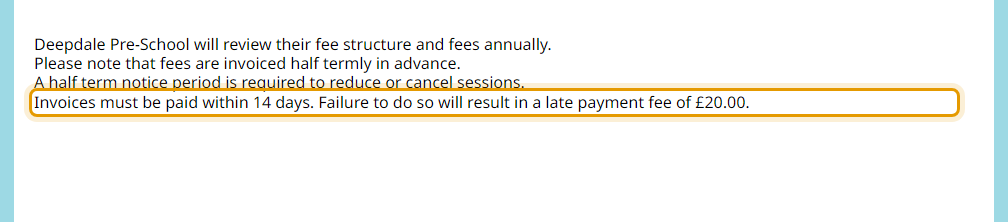 The fees as published on deepdalepreschool.co.uk/181664322/parents/fees