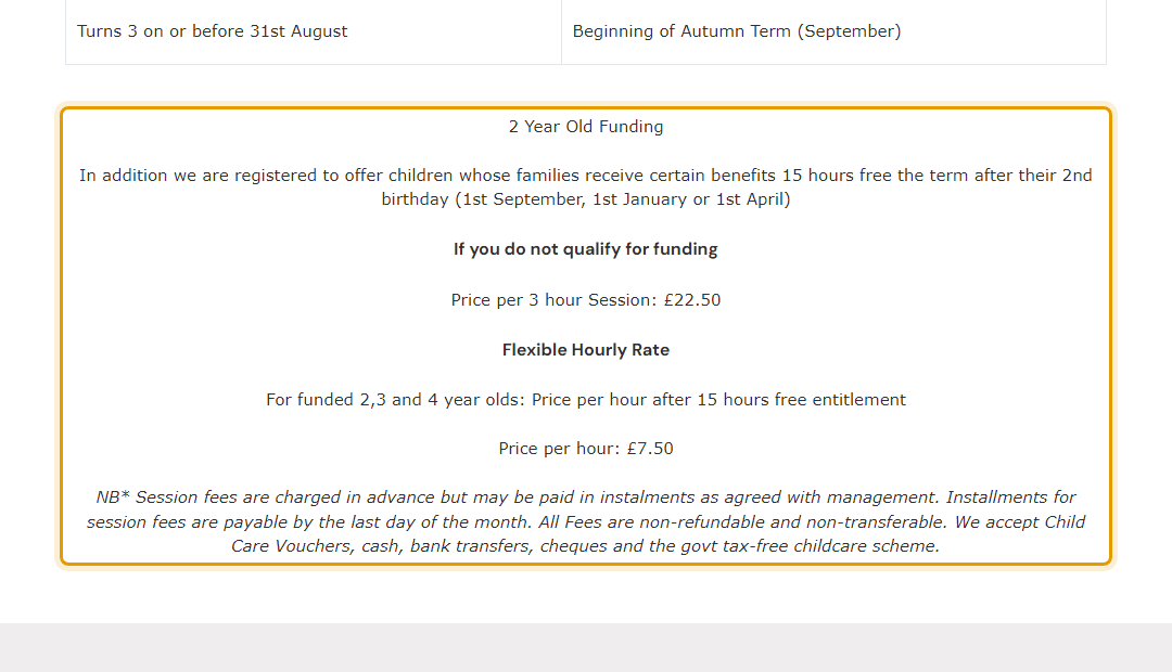 The fees as published on dehavillandpreschoolandnursery.com/fees-and-funding