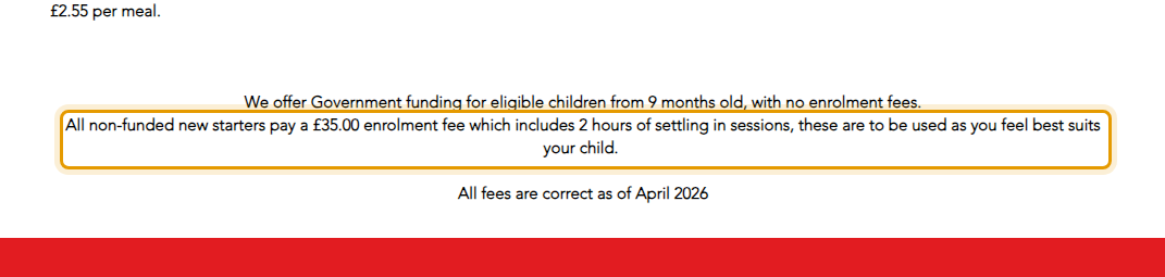 The fees as published on delawarepreschool.co.uk/sessions-and-fees
