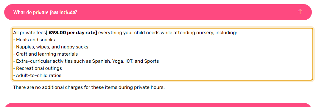 The fees as published on eilmarmontessori.co.uk/fees