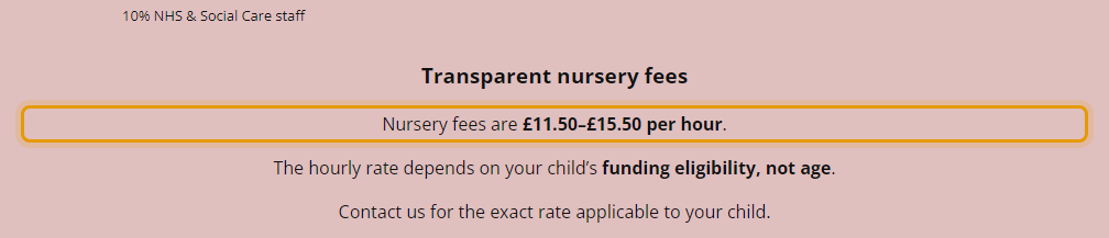 The fees as published on excelkidsdaynursery.co.uk/about-our-fees