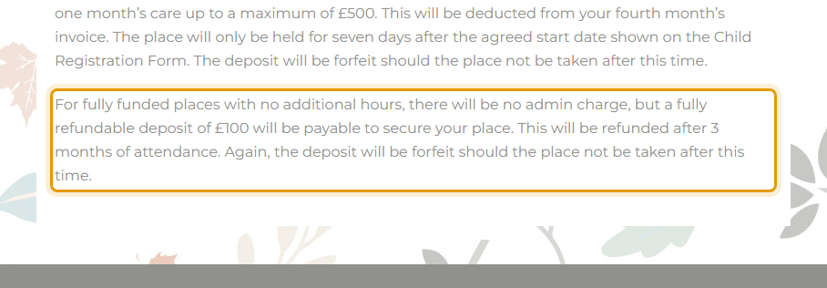 The fees as published on fairfordnursery.co.uk/sessions-and-fees