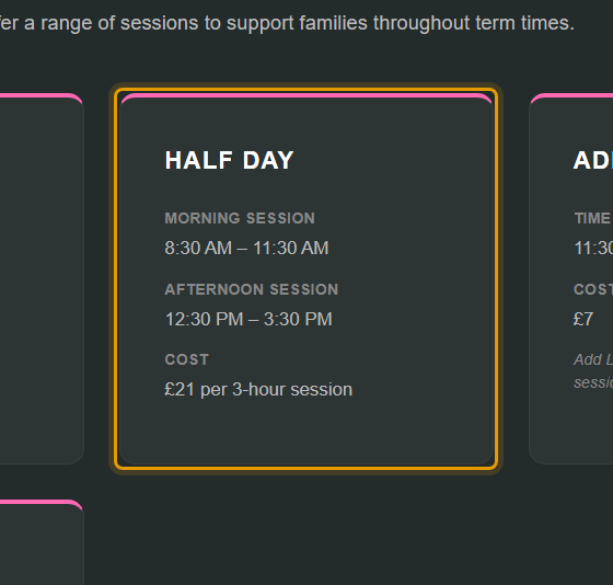 The fees as published on firstclasspreschool.co.uk/pricing.html