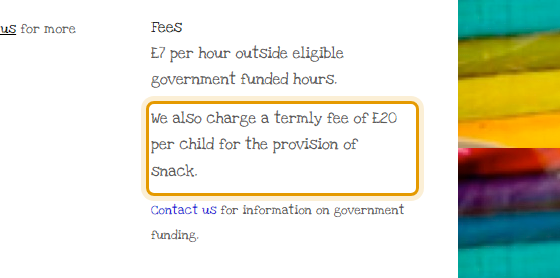The fees as published on fledgelingspreschool.co.uk/sessions-fees