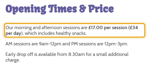 The fees as published on flutterbiespreschool.co.uk