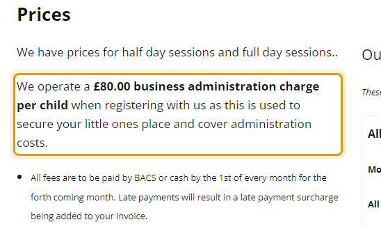 The fees as published on foxcubs.co.uk/parents-information/funding-prices