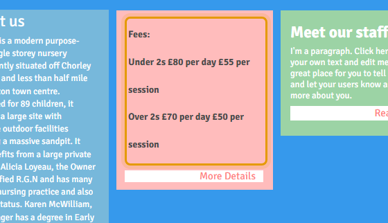 The fees as published on gaskellsnursery.com
