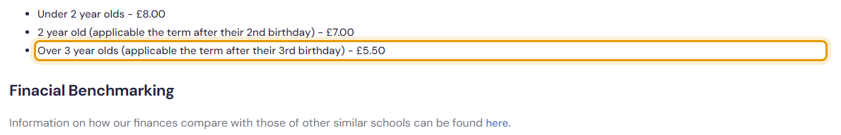 The fees as published on graceowennursery.co.uk/familes/pricing-and-funding