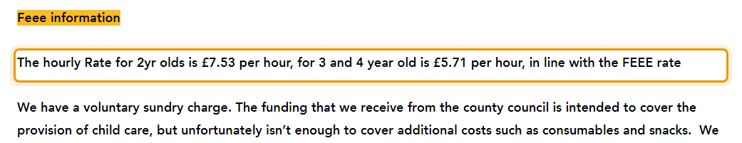 The fees as published on greatdalbypreschool.co.uk/about-4