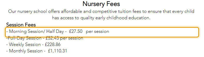 The fees as published on gsdnursery.co.uk/fees