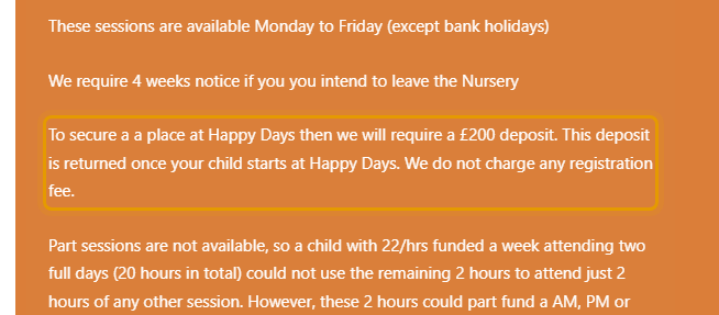 The fees as published on happydays-nursery.co.uk/fees