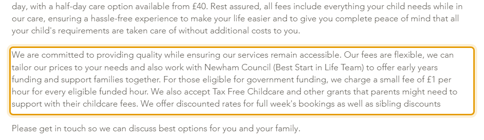 The fees as published on happyninosdaynursery.co.uk/fees-and-registration